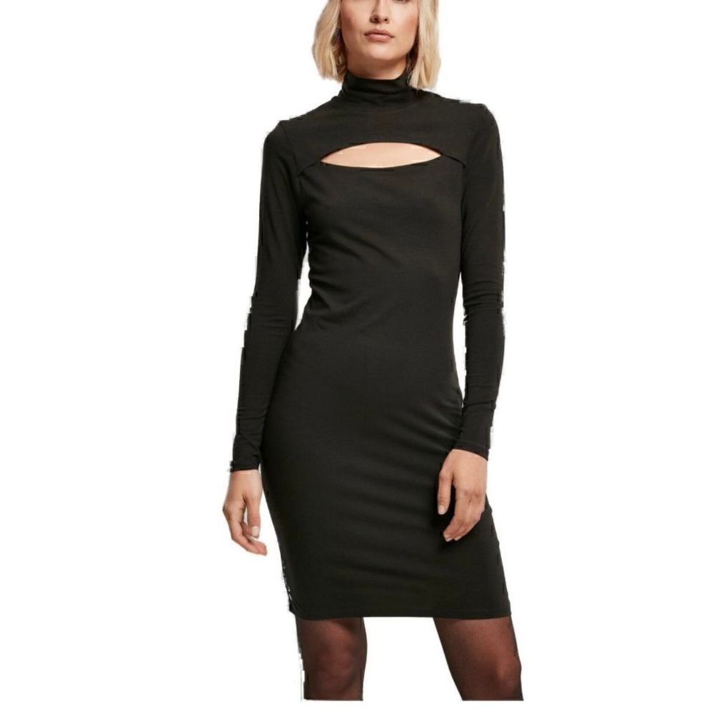 Anaisse Black Jersey Turtleneck 70”s Inspired Keyhole Front Mob Wife Dress Sz S